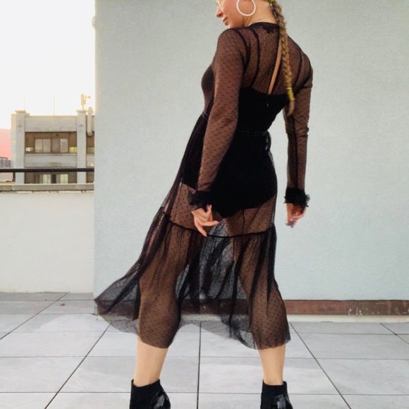 Who What Wear Boho Sheer Full Lace Mesh Long Dress - Picture 8 of 16